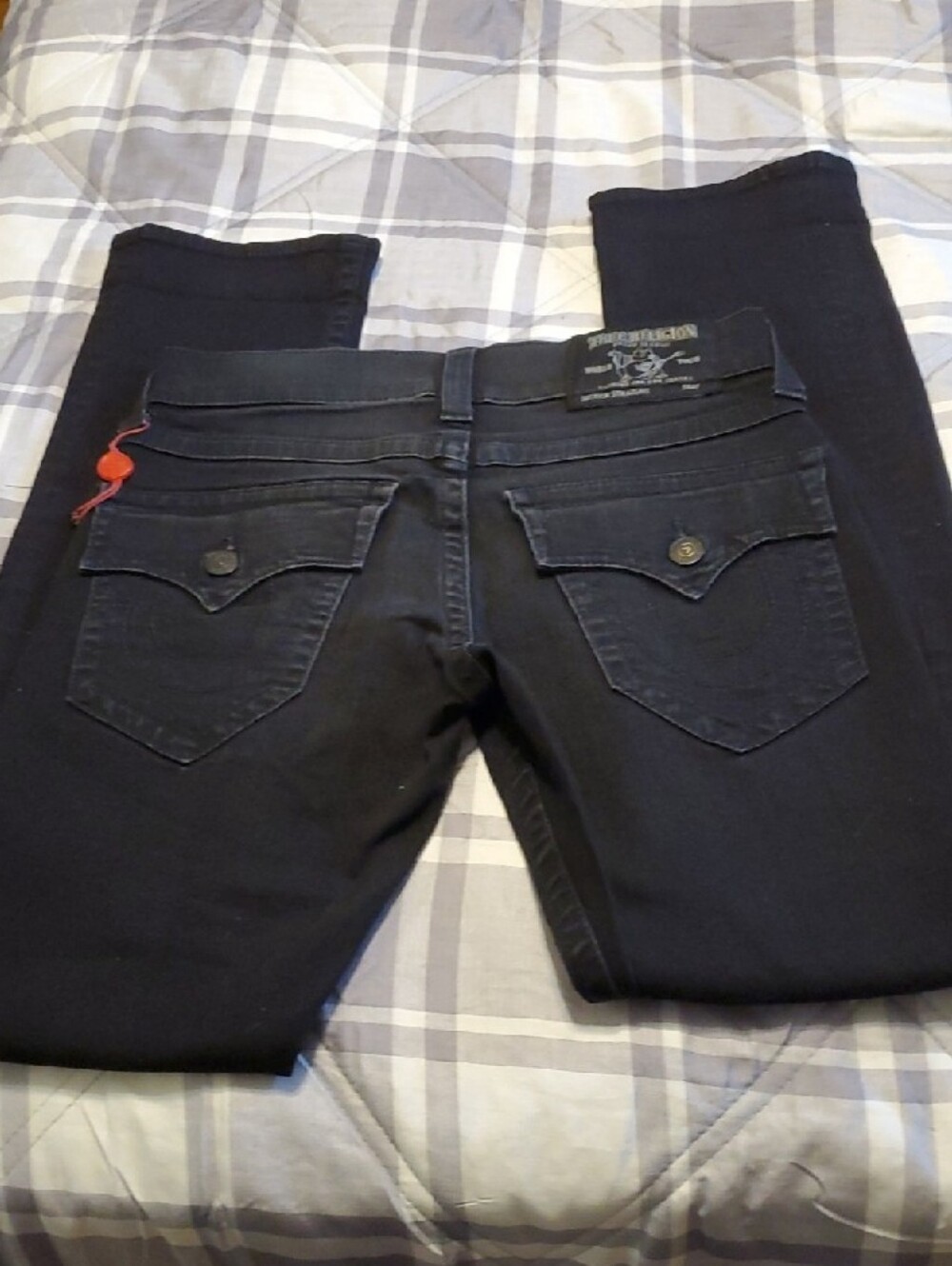 True Religion Men's Straight Jeans in Black with Red Accent